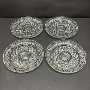 4 Anchor Hocking Wexford Clear Scalloped Rim Glass Bread and Butter Plates 6"